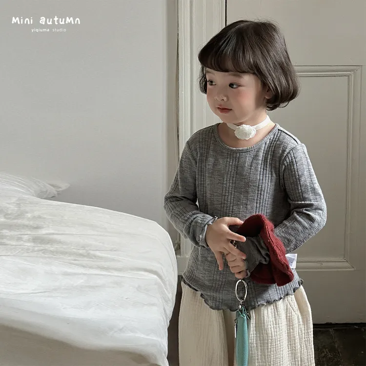 现货「MINI AUTUMN」【简禾】芭比竹节坑条女小童长袖打底T恤BQ5362