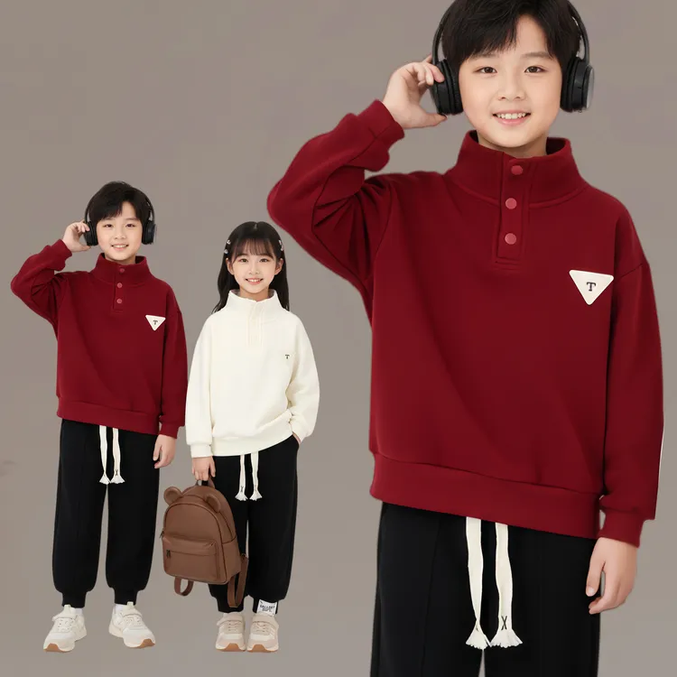 冬季男女童时尚加绒卫衣儿童宝宝保暖厚款套头童装上衣D3T0-1080