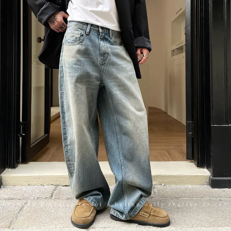 OXFREAK 「重工水洗 13OZ」美式复古牛仔裤男直筒宽松baggy弯刀裤