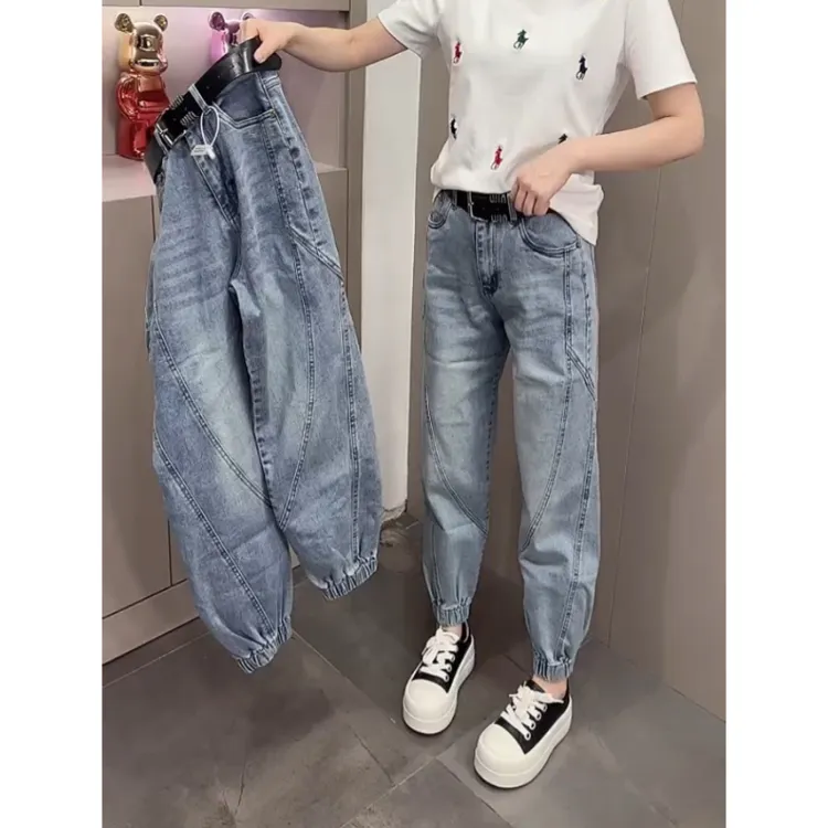 Aimeerosa/艾洛莎早春牛仔裤高腰显瘦九分裤百搭潮流帅气老爹裤女