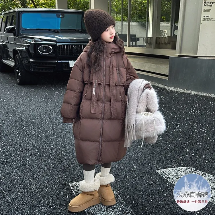 巴拉儿童羽绒服女童冬季新款初中生女孩加厚长款白鸭冬季女童长款