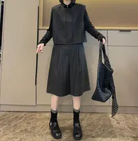 米可/MK-2801ZJ【条纹拉链马甲+中裤套装】时尚秋季新款两件套