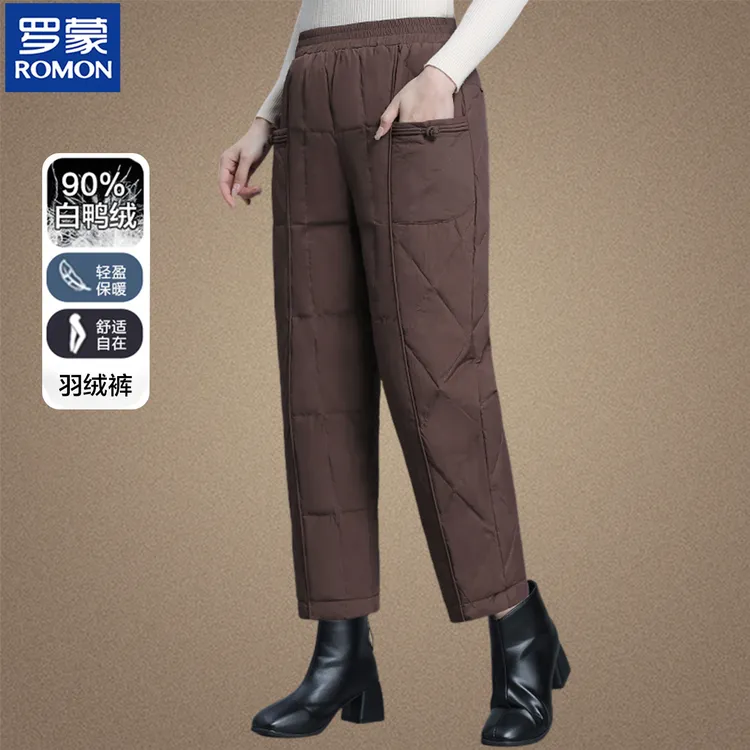 罗蒙妈妈新款羽绒裤气质冬季裤子外穿中老年女高腰保暖加厚直筒裤