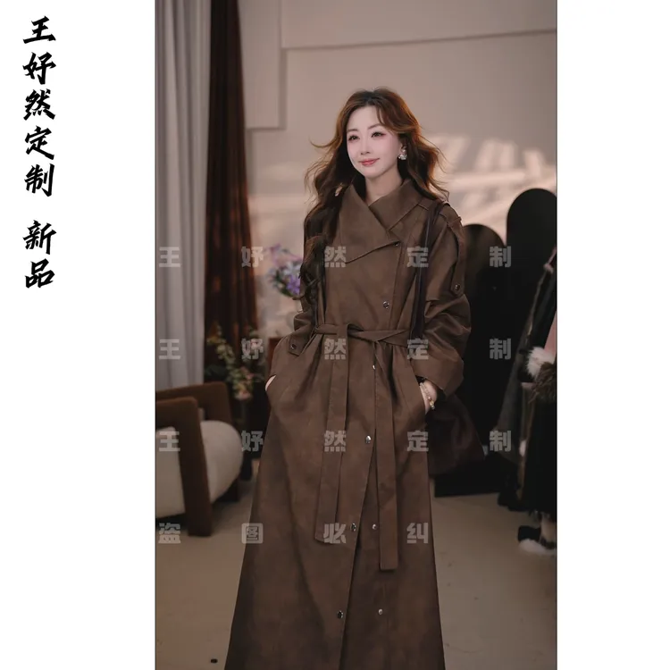 女过膝宽松型外套薄款风衣皮衣长款秋冬