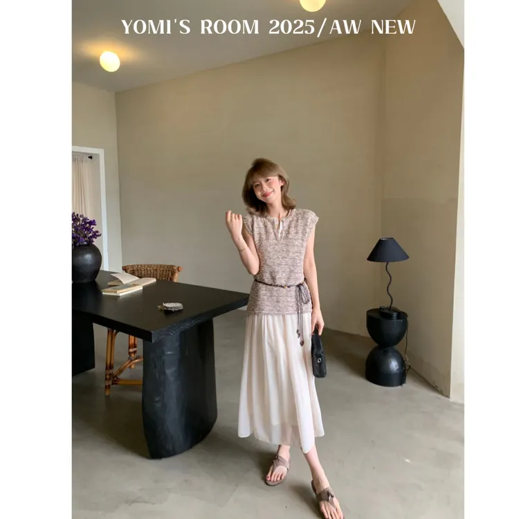 YOMI小个子【温暖摩洛哥】假两件拼接网纱连衣裙设计感显瘦气质休闲