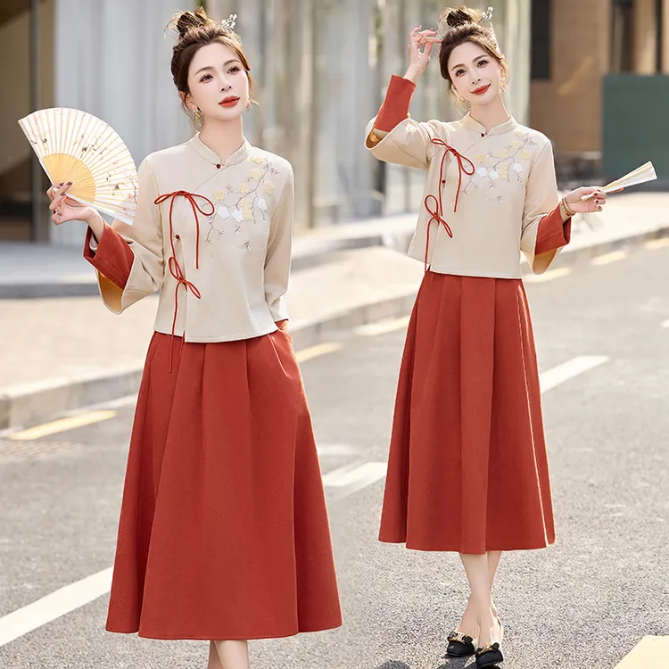 时尚套装女装春装2025春天衣服女神范新款新中式复古休闲套装裙子