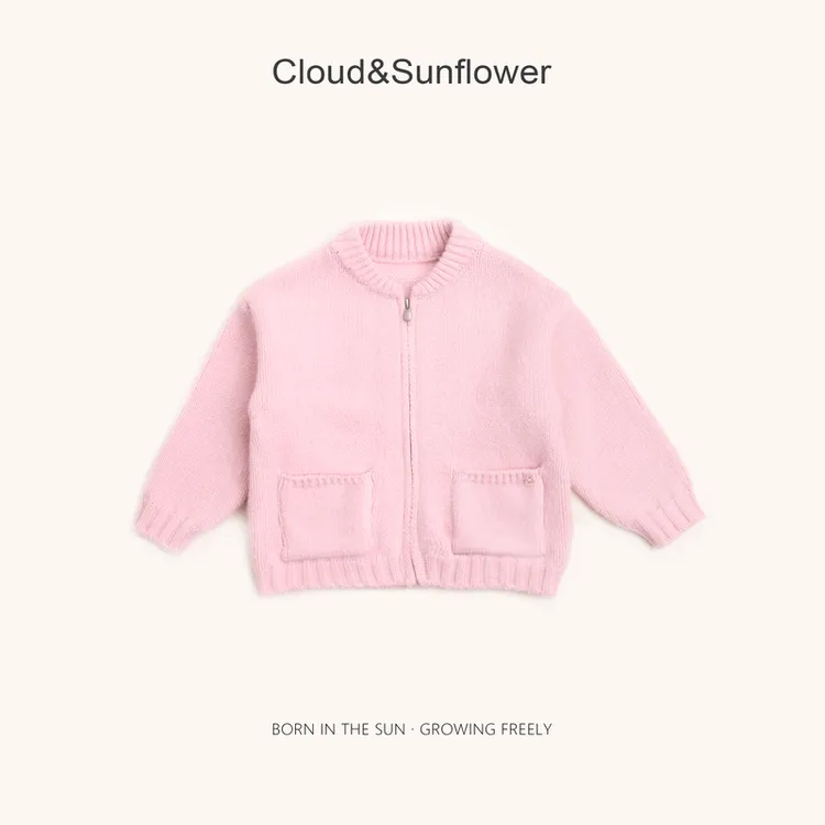 【云朵小葵】女童冬季新款潮流爆款纯色插兜拉链款休闲毛衣555522