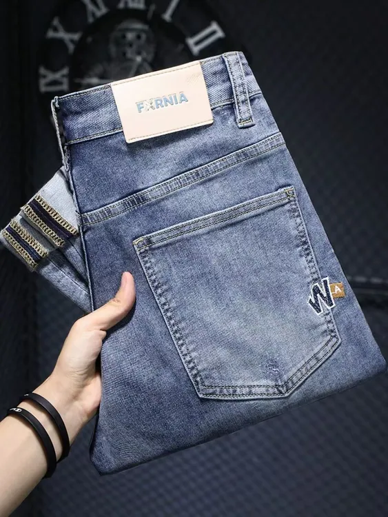 美式复古水洗做旧九分牛仔裤男2024年夏季薄款柔软潮牌修身小直
