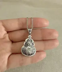 链子925银 九月JIUYUE轻奢简约古法银做旧葫芦项链 吊坠999银