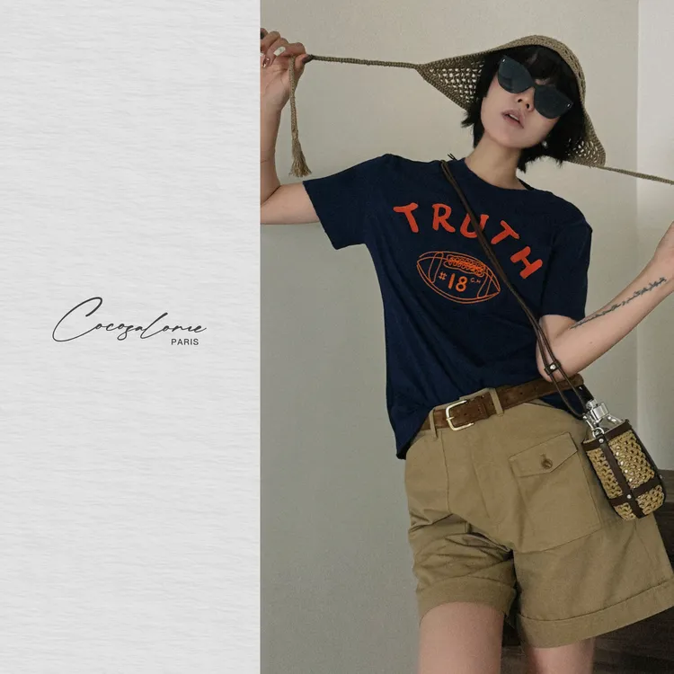 韩彬彬"小鱼"水洗毛边做旧橄榄球字母焦点美式松弛叠穿神T969M-2