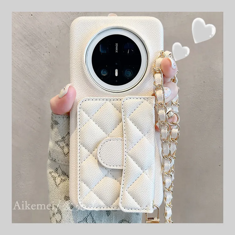 适用华为mate70pro+手机壳纯色鱼子酱mate60pro+皮纹插卡包斜挎女
