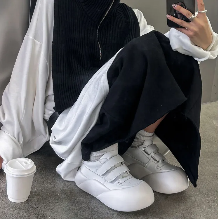 C268-1 SGIRL TWTW潮牌大头休闲鞋女2024新款魔术贴白色面包鞋