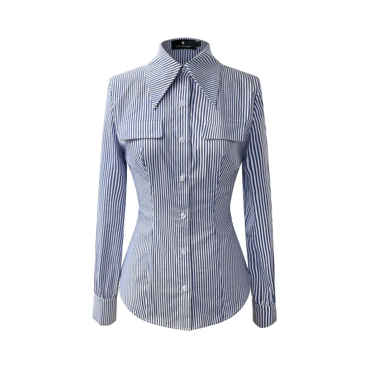 成人条纹POLO领女生显身材衬衫女士时尚休闲工作服