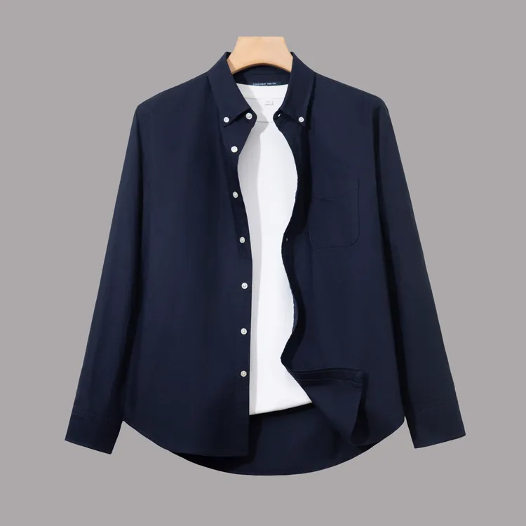 全棉十色牛津纺秋冬休闲长袖衬衫纯色