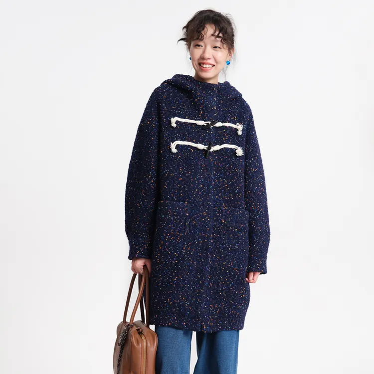 MOVEUP幻走2025冬季新款.FUN 连帽牛角扣中长款毛呢外套3EWD60209