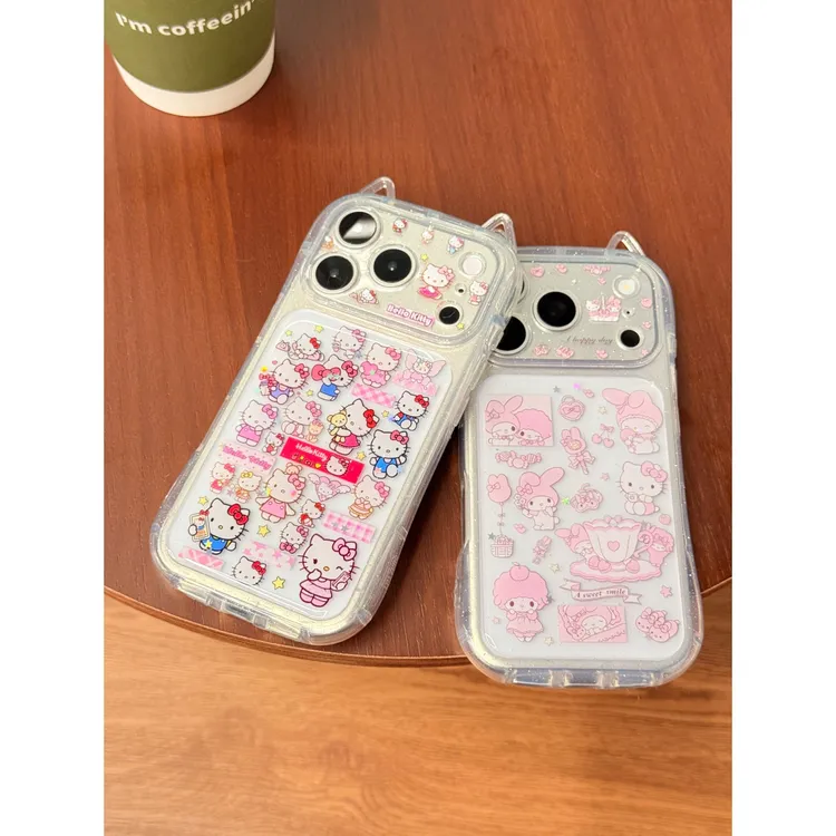 猫耳透明满屏KT猫美乐蒂茶杯手机壳适用iPhone17promax精孔萌系