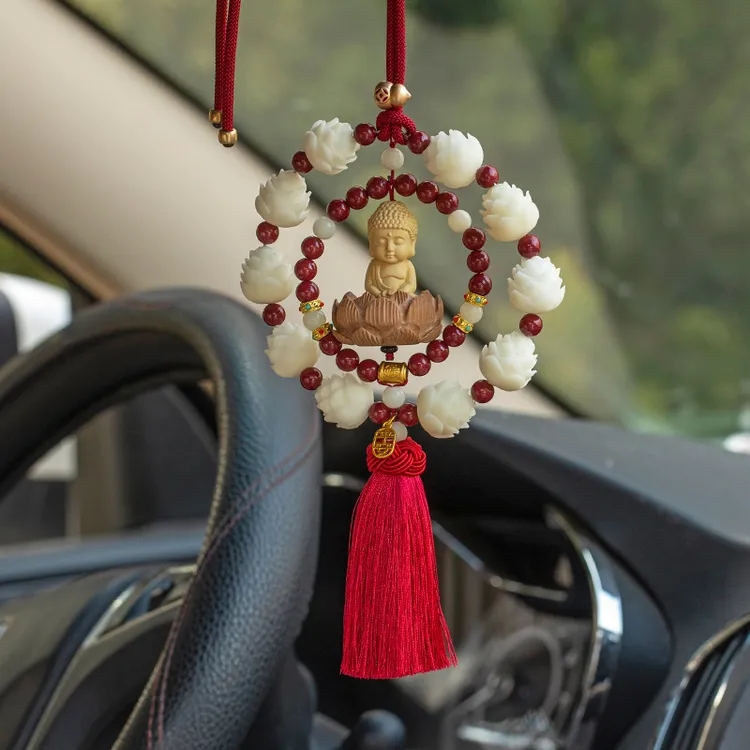 2025年汽车挂件朱砂饰品菩提莲花车内挂饰高级感男士女生车载装饰