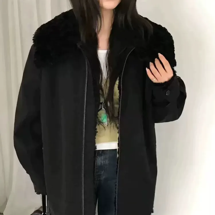 韩国东大门代nuese立领工装加绒夹克外套