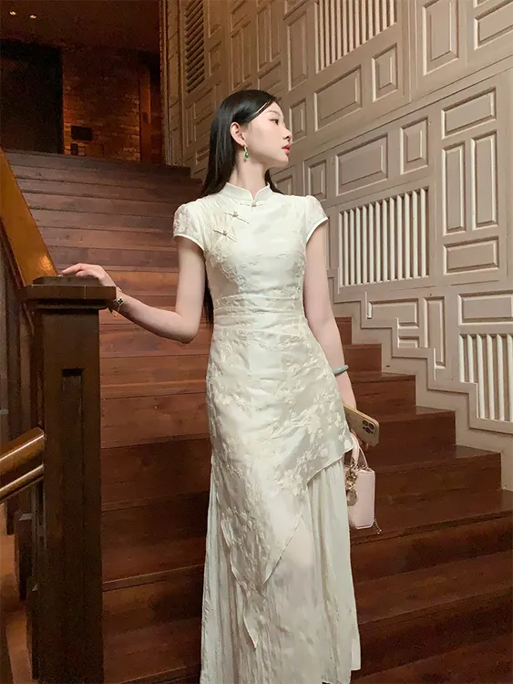 EIA一尧新中式国风【皎皎玉兰】贵气刺绣改良旗袍连衣裙气质设计裙