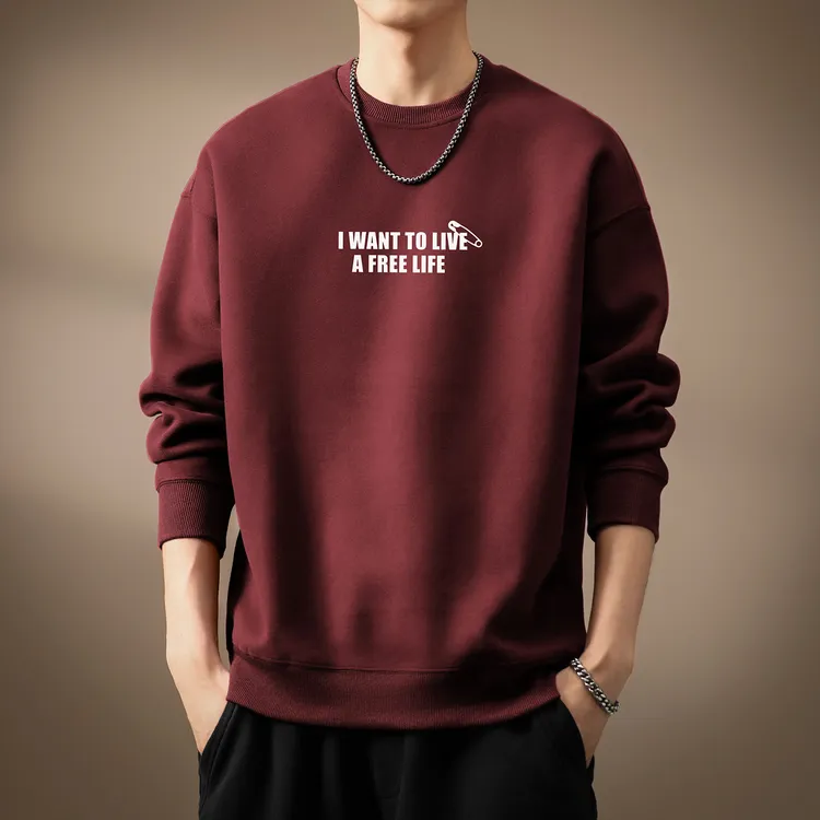 高端美式红色印花圆领卫衣男士2026冬季新款休闲宽松百搭长袖上衣