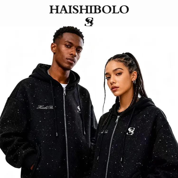 HAISHIBOLO潮牌满天星连帽卫衣宽松情侣款拉链外套秋冬季休闲潮流