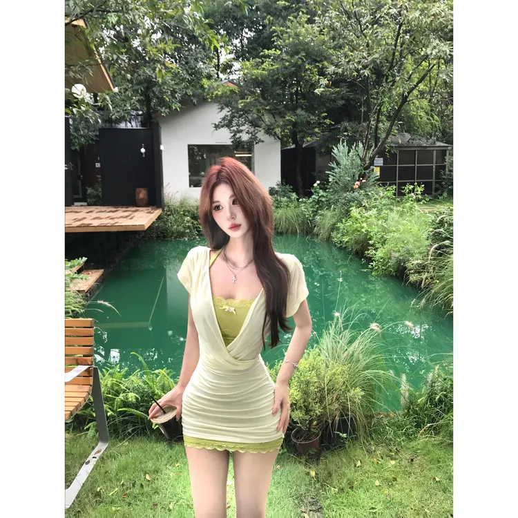 XUEO詹原创-Mejiu蜜九薄荷絮语蕾丝设计感纯欲罩衫连衣裙女夏季修