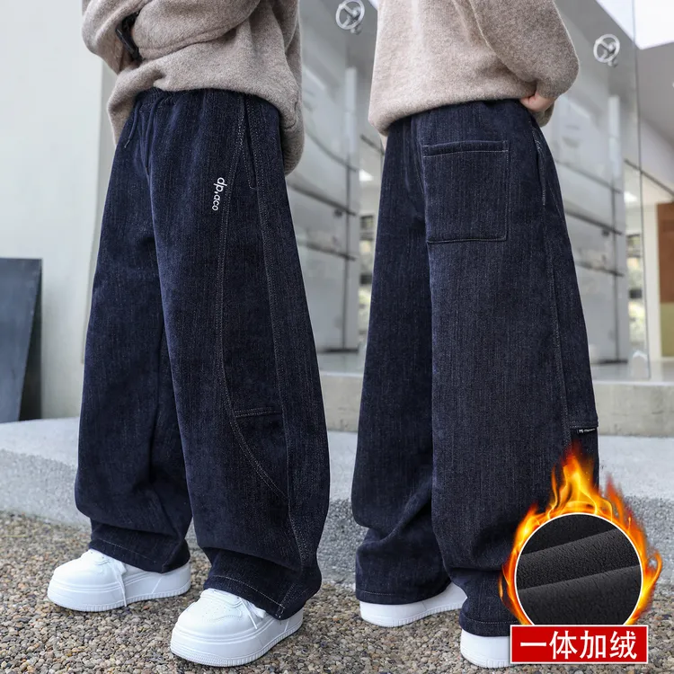 男童冬款加绒立体设计卫裤2025新韩版中大童宽松阔版潮酷男孩裤子