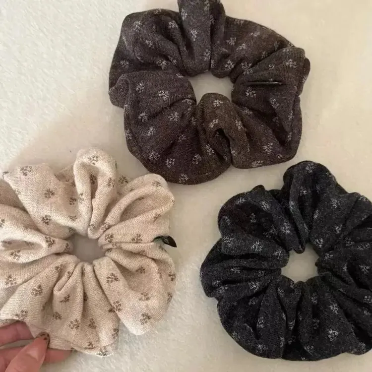 洋气百搭韩系复古小碎花针织大肠发圈秋冬氛围大号马尾头绳头饰