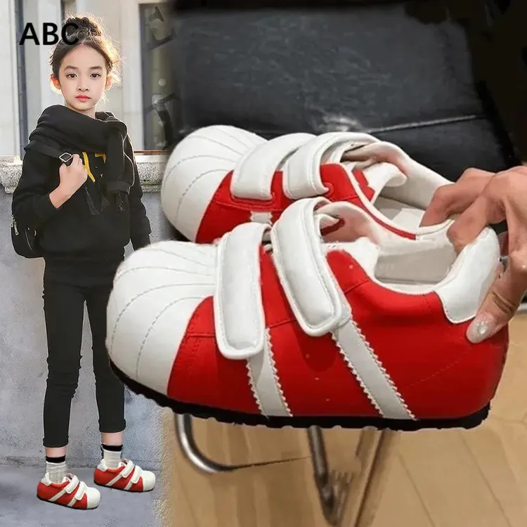 ABC港风贝壳头小白鞋子女童ins潮百搭厚底板鞋2025秋季休闲运动鞋