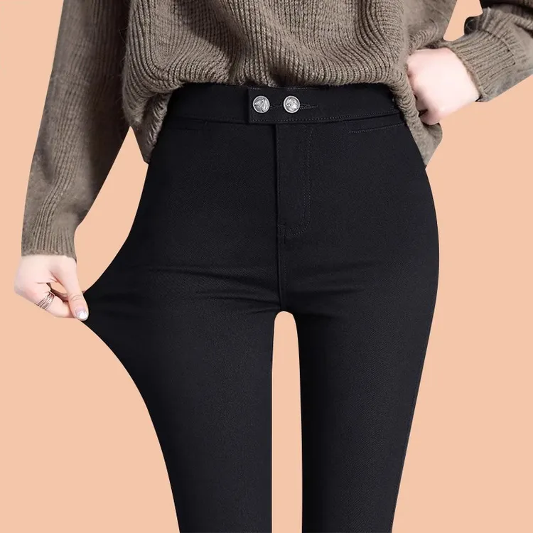 紧身收腹打底裤女外穿2025秋冬加绒黑色铅笔裤高腰显瘦高弹小脚裤