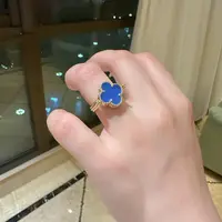 合金合成锆石戒指 238 V金工艺 红色旋转四叶花 戒指 双面 女