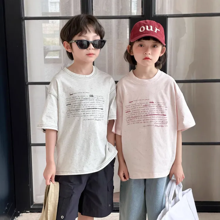 儿童字母印花短袖T恤2025夏季新款男女童韩版明线宽松半袖上衣潮