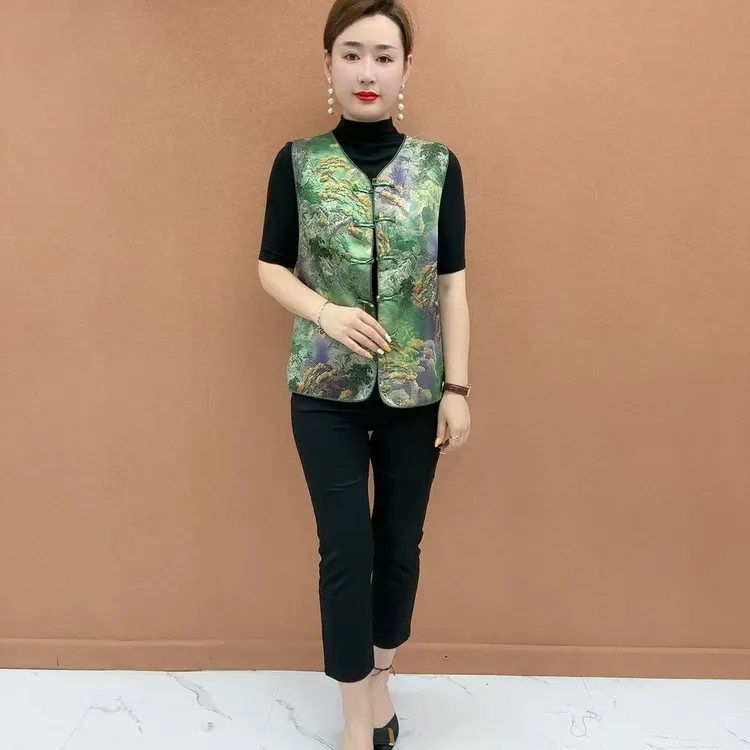 中国风马夹单排扣薄款唐装夏季复古法式水墨民族风0010