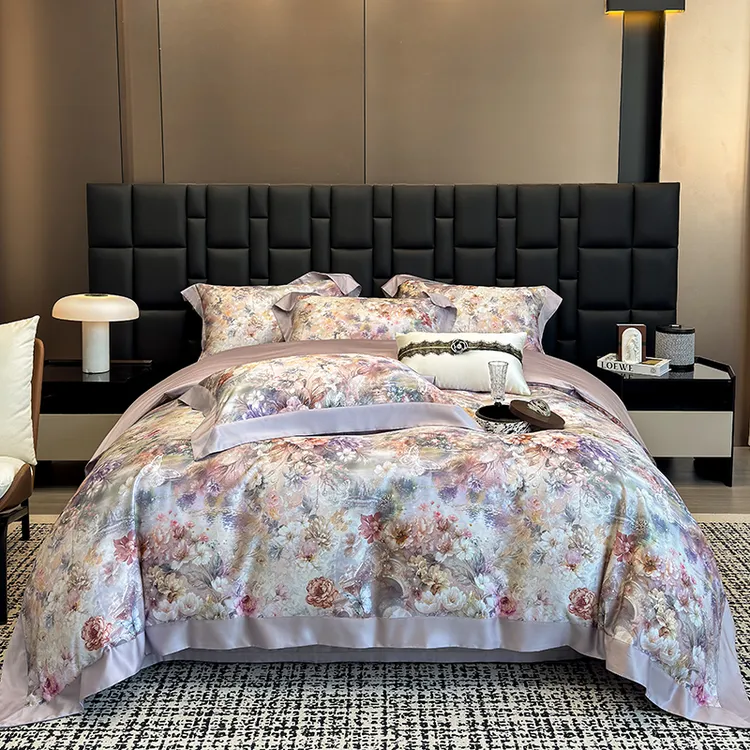 高端轻奢数码印花纯棉四件套床单被套丝滑亲肤裸睡全棉床上用品