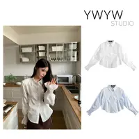 【YWYW25F/W】秋季百搭纯色翻领收腰花瓣长袖衬衫5362