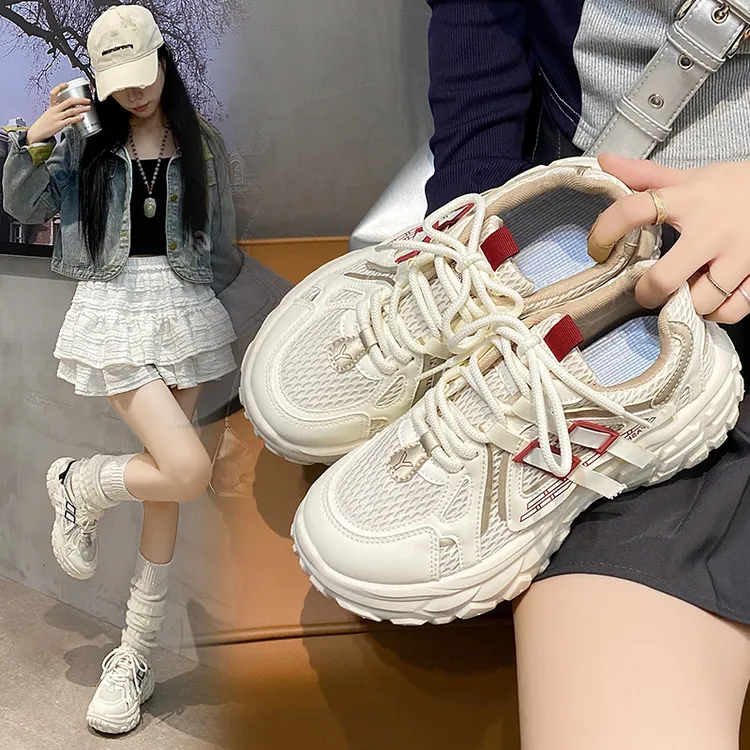 厚底老爹鞋女2025新款透气网面增高轻便小白鞋爆款百搭休闲运动鞋