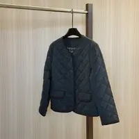 WMM毛呢感菱格圆领长袖短款棉服外套女士秋冬新款百搭时尚休闲