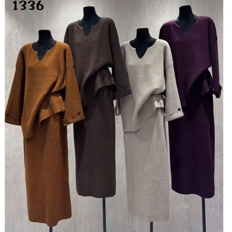 高腰慵懒风针织时尚新中式礼服套装毛衣套头衫半身裙两件套1336