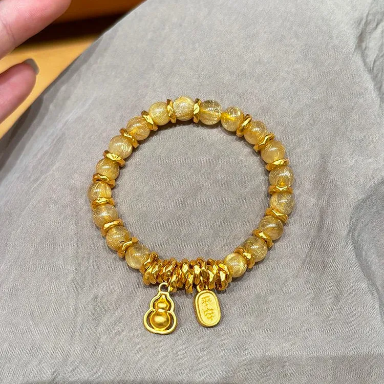 铜合金手链 黄金色葫芦盘缠手串女高级复古小众设计平安纳福礼物.