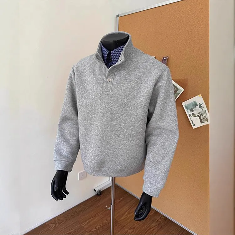 秋季新款蓝色格子假两件立领卫衣男休闲复古老钱风系百搭外套上衣