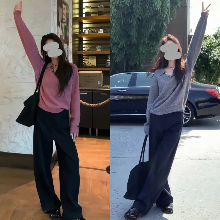 2025早秋新款纯欲懒惰风出游穿搭洋气针织衫百搭显瘦休闲裤套装女