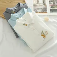 B 门店59&9！野山花衬衫」小清新刺绣100%棉双层纱长袖上衣女C24200