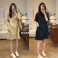 【周周】《工装连衣裙》韩版休闲宽松口袋棉质连衣裙Q451412