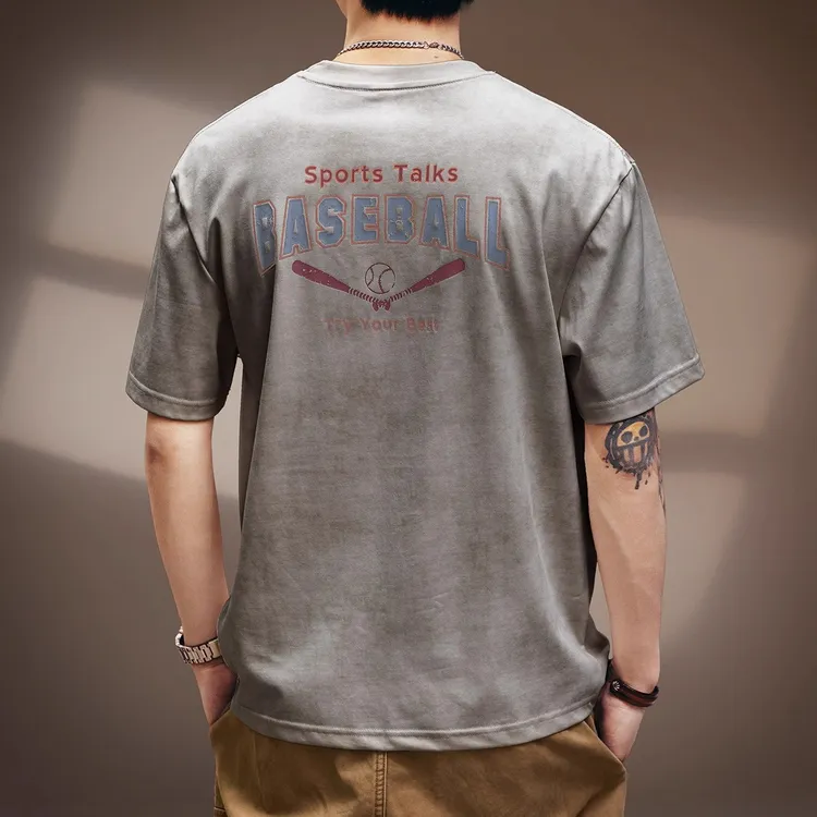 高端美式复古扎染短袖T恤男士夏季新款宽松半袖印花潮牌