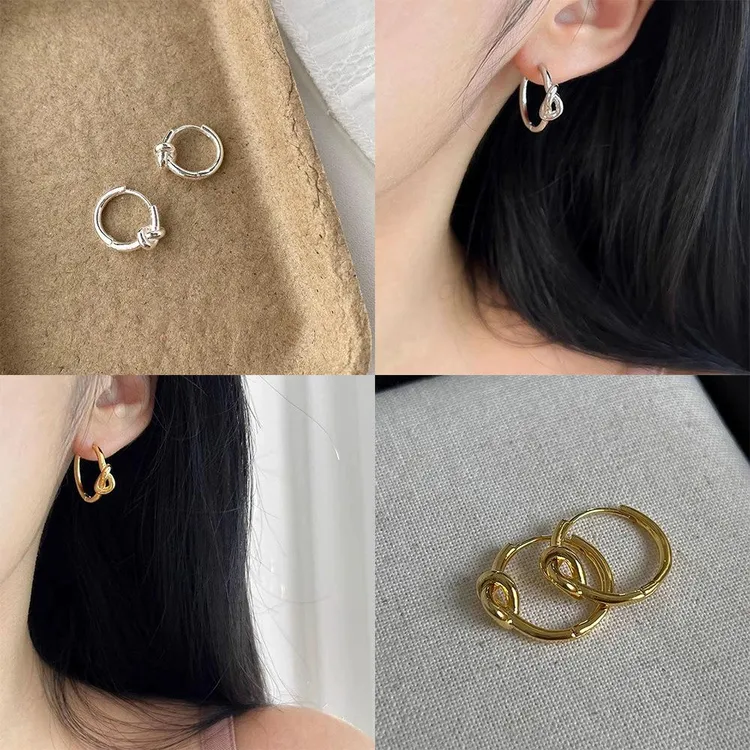 铜合金锆石耳饰 小巧精致简约时尚绳结耳圈女小众气质轻奢高级感
