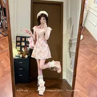 粉莓奶糖 织物猪原创 甜美风女装出游波点连衣裙女初秋针织长袖