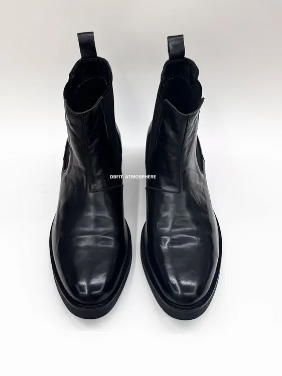 DBFIT暗黑先锋尖头手工做旧褶皱痞帅街头切尔西靴增高真皮男士靴