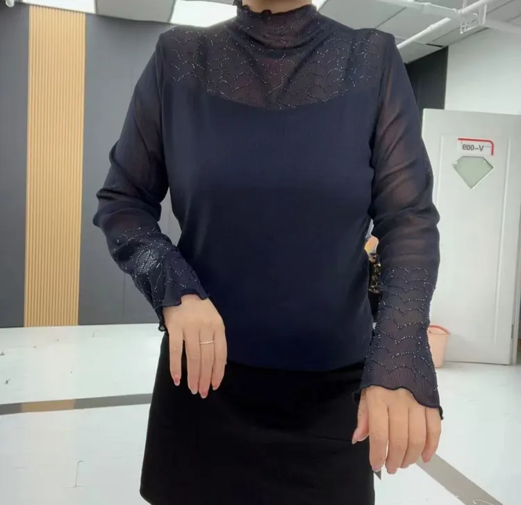 3154大码寸领显瘦百搭减龄洋气长袖衫