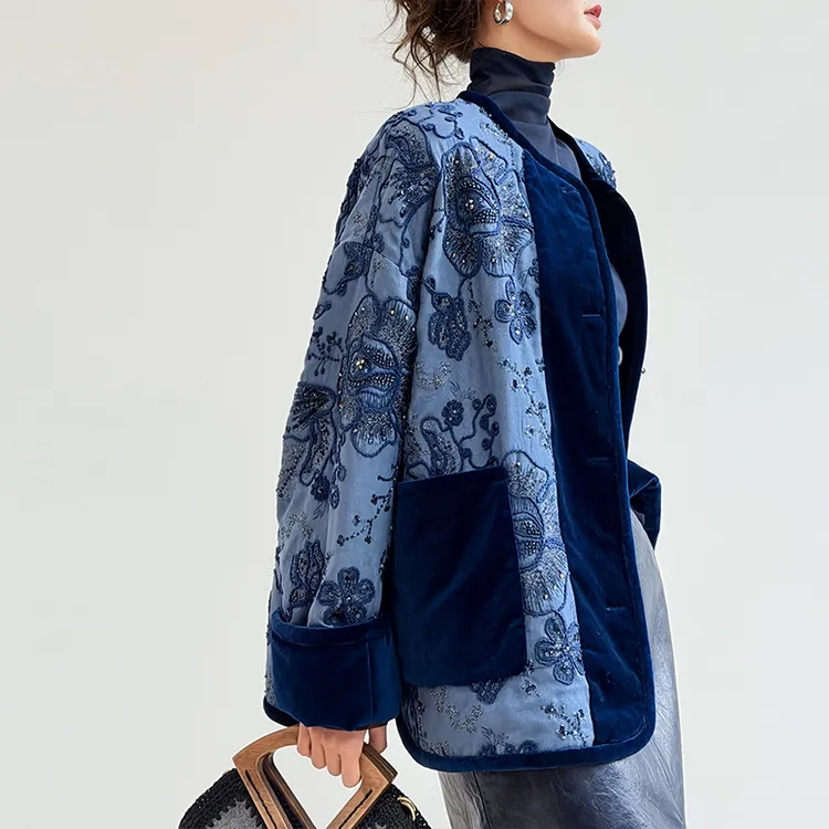 105MJ4103新中式国风外套立领花纹厚款斜襟提花民族风棉衣马夹