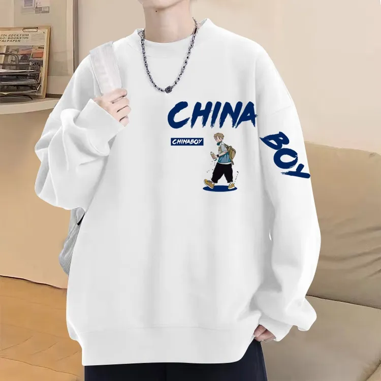 青少年潮牌美式圆领卫衣男生春秋打底衫长袖休闲宽松大码印花上衣
